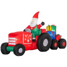Outsunny 9ft Christmas Inflatables Outdoor Decorations Santa Claus Driving Trailer with Colorful Gift Boxes