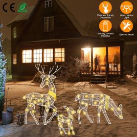 3 Sets of Reindeer Family Lighted 2D Christmas Deer Decoration Warm Yellow Light 3 Lighting Modes Buck Doe Fawn Indoor Outdoor Christmas Decorati