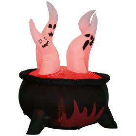 Outsunny 4ft Halloween Inflatables Outdoor Decorations White Ghosts in Red Cauldron, Blow Up LED Yard Decor for Garden, Lawn, Party, Holiday