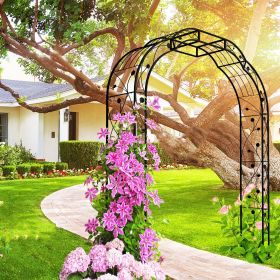 Metal Garden Arch W74.4'' x H98.4'' Garden Arbor Trellis Climbing Plants Support Rose Arch Outdoor Arch (Color: Black)